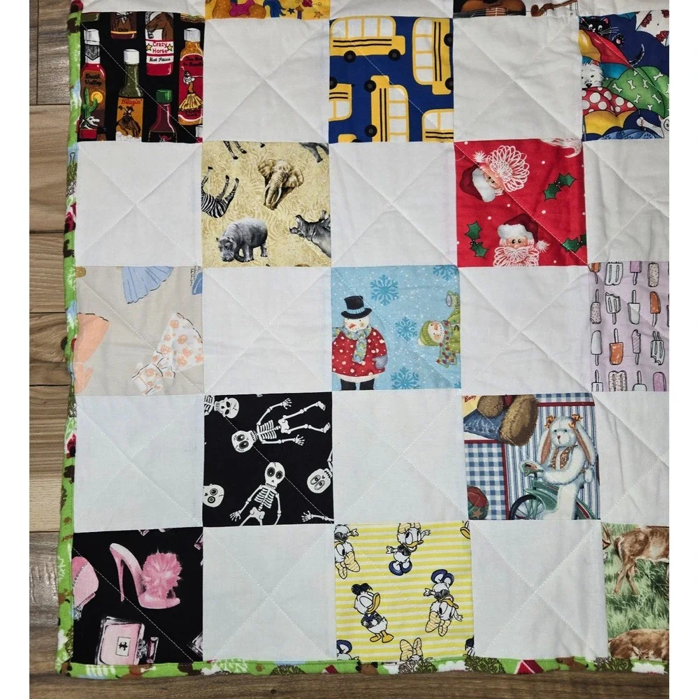 Hand Made Patchwork Reversible Blanket Kids Lap Blanket 44.5